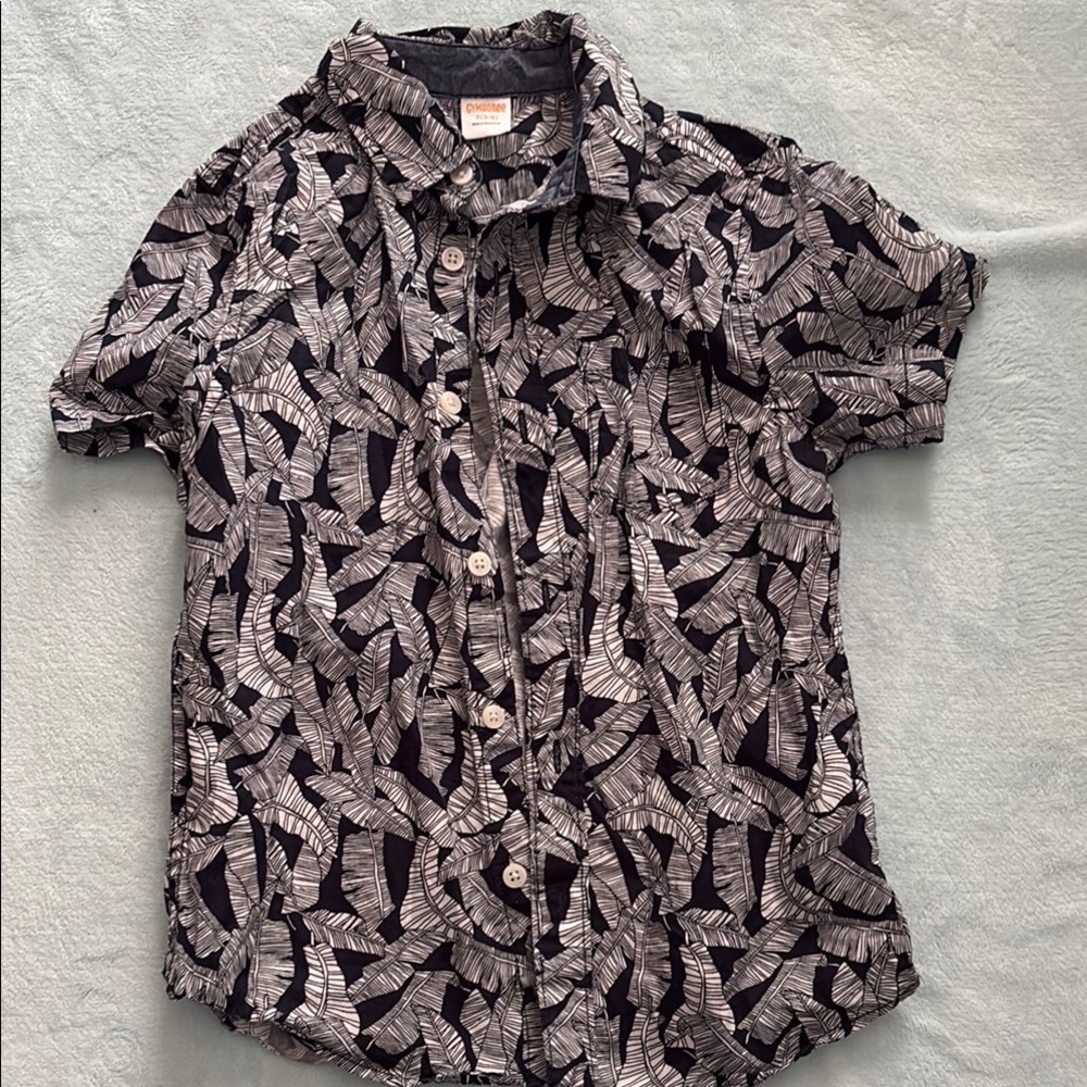 Navy and White Kids’ Leaf Print Shirt